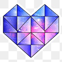 Purple galaxy patterned geometrical shaped heart sticker design element