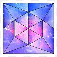 Purple galaxy patterned geometrical shaped square sticker design element