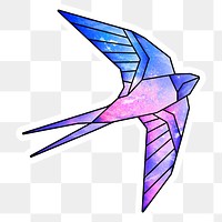 Purple galaxy patterned geometrical shaped flying bird sticker design element