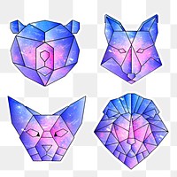 Purple galaxy patterned geometrical and crystalized animal sticker set