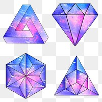 Galaxy patterned pink and purple geometrical shaped sticker set