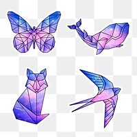 Purple galaxy patterned geometrical and crystalized animal sticker set