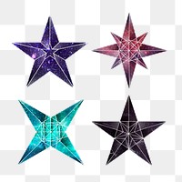 Colorful galaxy patterned geometrical shaped stars sticker set