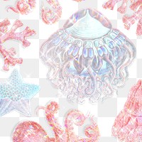 Set of holographic marine life background