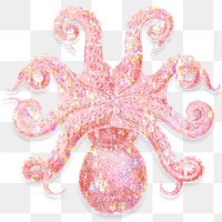 Pink holographic octopus sticker design element