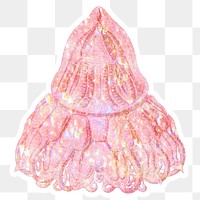 Pink holographic jellyfish sticker  with a white border