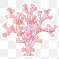 Pink holographic coral sticker with a white border