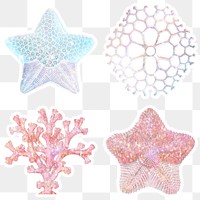 Set of holographic marine life sticker overlay design element