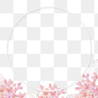 Round white frame on a holographic coral patterned background design element