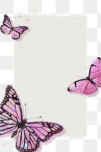 Pink holographic and glittery butterfly frame design element