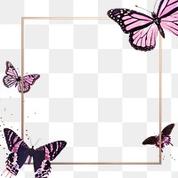 Pink holographic and glittery butterfly on a gold frame design element