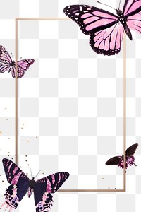 Pink holographic and glittery butterfly on a gold frame design element