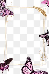 Rectangle pink butterfly frame design element