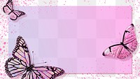 Rectangle pink butterfly frame design element