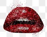 Red glittery lips sticker overlay design element