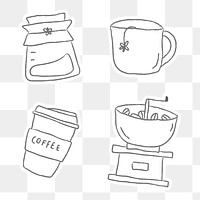 Coffee doodle sticker design element set