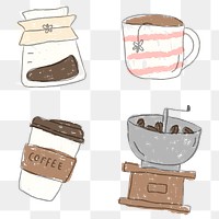 Cute coffee doodle design element set