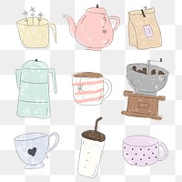 Cute coffee doodle design element set