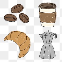 Cute coffee doodle design element set
