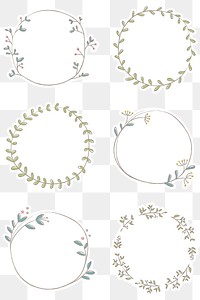 Leafy doodle sticker design element set