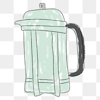 Doodle style green french press coffee pot design element