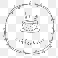 Coffeeholic badge doodle style illustration