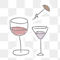 Doodle wine glasses sticker design element