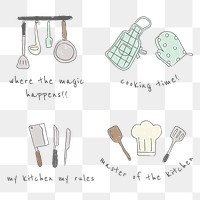 Cute cooking utensils doodle stickers set