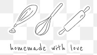 Homemade with love baking utensils sticker set