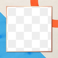 Rose gold square frame png on red blue pattern background