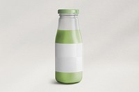 Label mockup png on glass bottle with Matcha and green lid