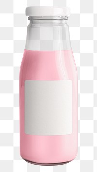 Fresh strawberry milk in a glass bottle with a label mockup