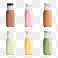 Milk tea in glass bottles mockup set 