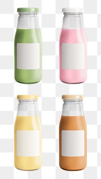 Milk tea in glass bottles with label mockups set 