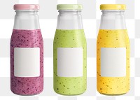 Fruit smoothie in a glass bottle with a label mockup set 