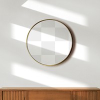 Blank round picture frame mockup on the wall