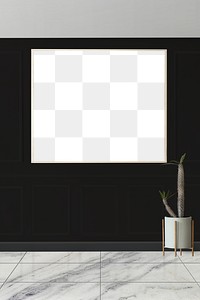 Blank frame mockup on a black wall