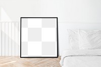 Blank picture frame mockup in a bedroom