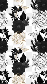 Hand drawn black and gold flower patterned background design element