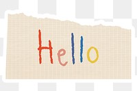 Colorful hello greetings typography sticker on a torn paper