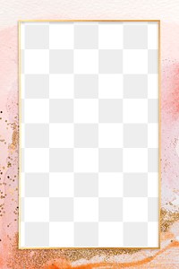 Gold rectangle frame on pink watercolor background design element