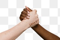 Diverse people holding hands to justify equality design element 