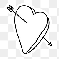 Black and white heart with an arrow doodle sticker design element