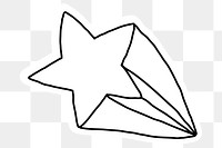 Black and white shooting star doodle sticker with a white border design element