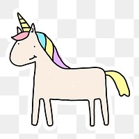 Cute unicorn doodle sticker with a white border design element
