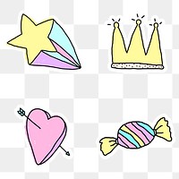 Cute pastel doodle sticker with a white border design element set
