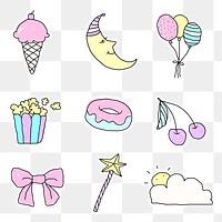 Cute pastel doodle sticker with a white border design element set