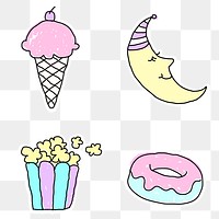 Cute pastel doodle sticker with a white border design element set