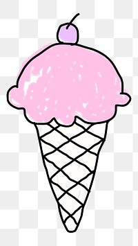 Strawberry ice cream in a waffle cone doodle style design element