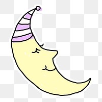 Sleeping crescent moon doodle sticker with a white border design element